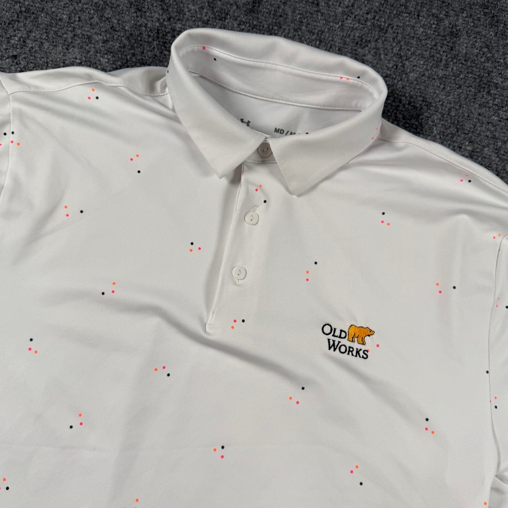 Under Armour Playoff Polo Mens Medium White Old Works Golf Bear Dot Performance